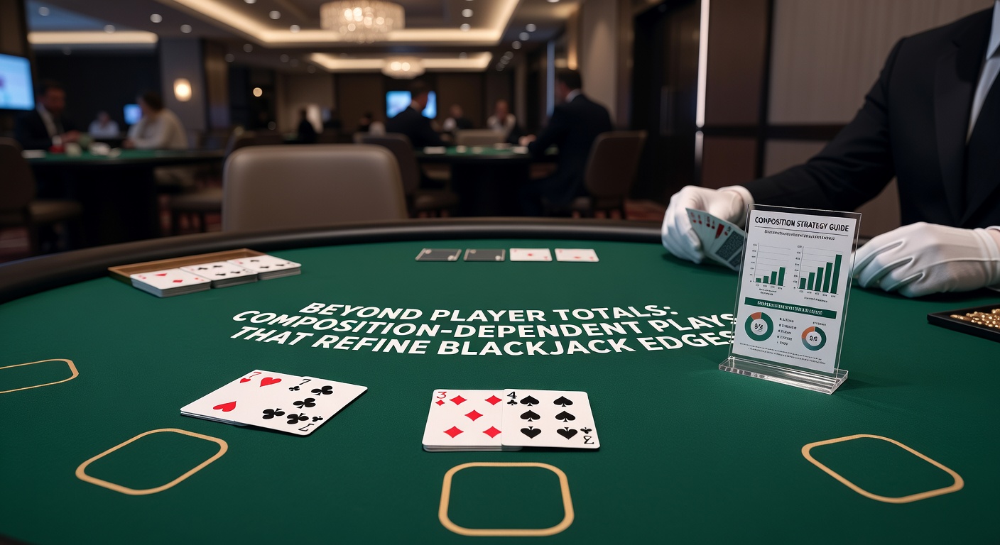 Blackjack table with cards showing specific hand compositions like 10-6 versus dealer 10, highlighting strategy nuances