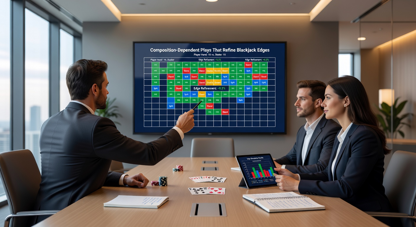 Close-up of blackjack strategy chart comparing total-dependent versus composition-dependent decisions for hands like 16 vs. 10