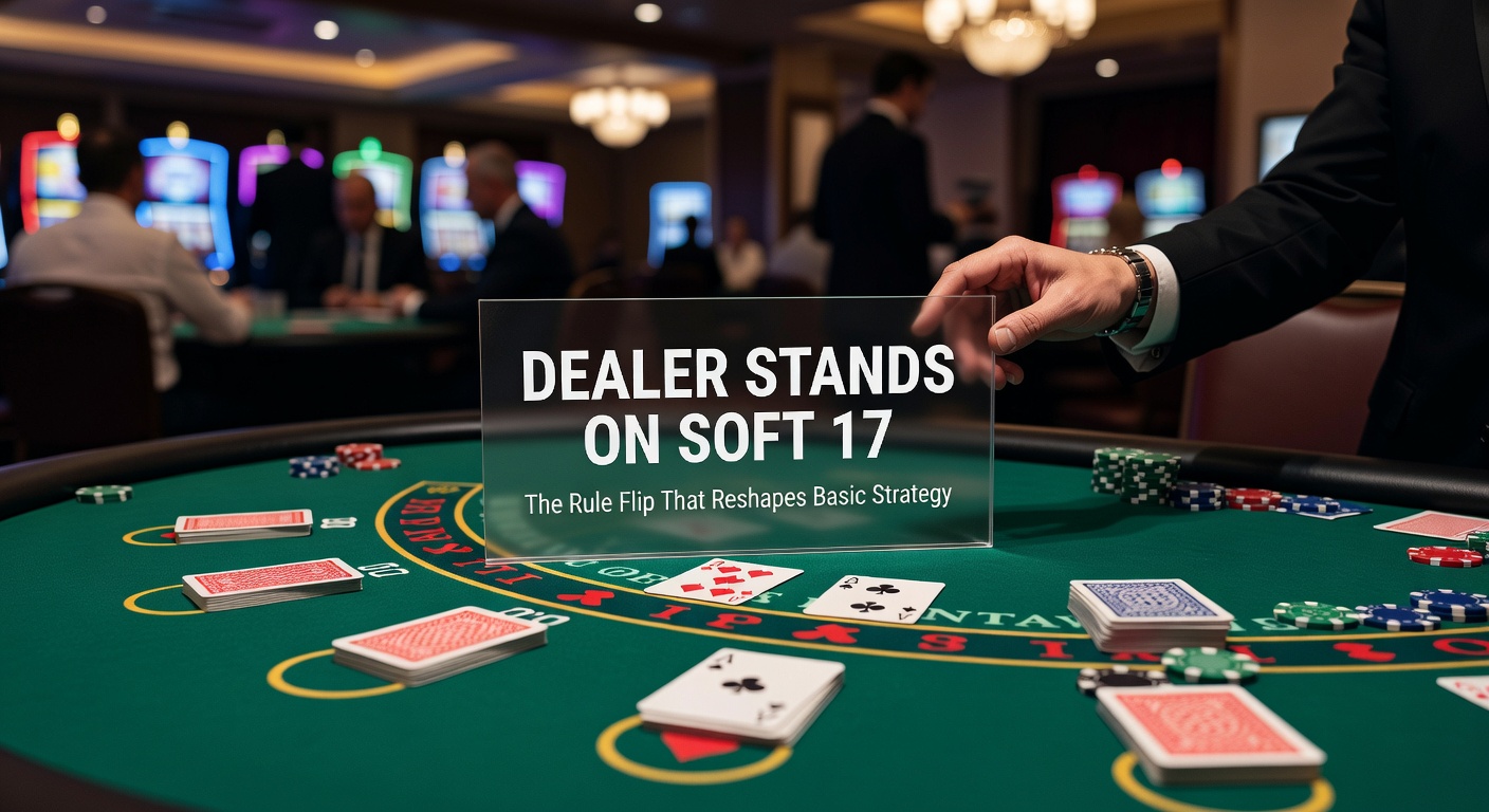 Blackjack table showing dealer hand with Ace and 6, highlighting the soft 17 dilemma in play