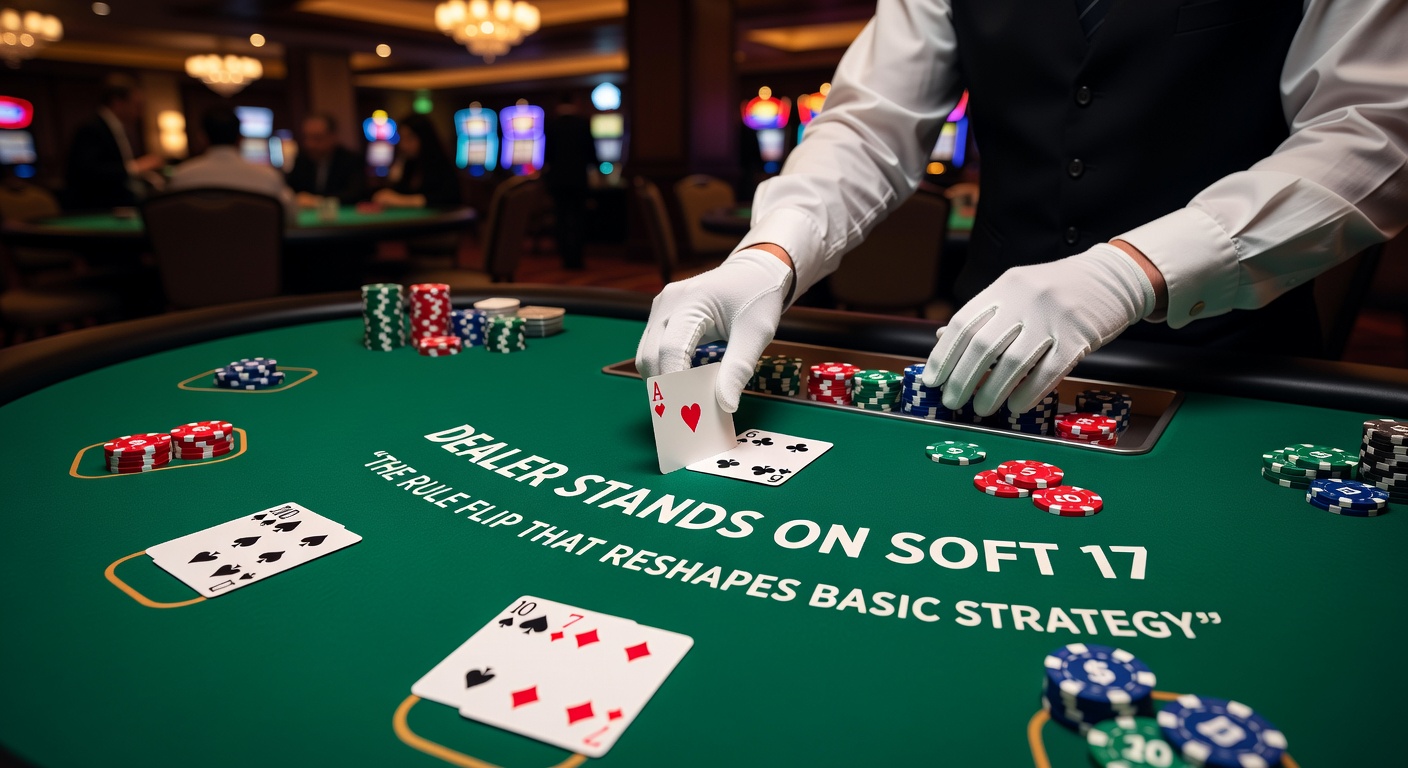 Strategy chart comparison side-by-side for H17 and S17 blackjack rules, illustrating key decision shifts