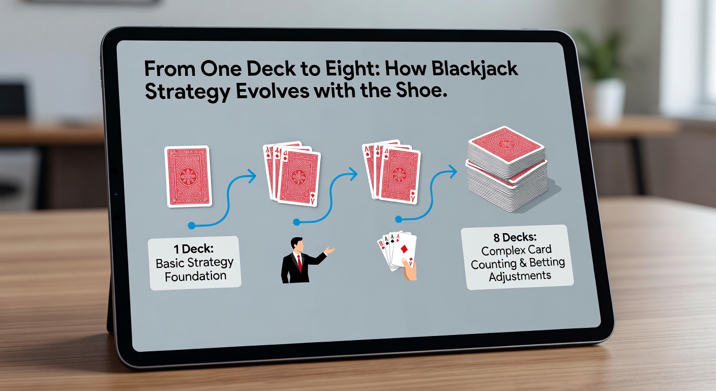 Close-up of a blackjack strategy chart comparing single-deck versus eight-deck plays, with highlighted deviations