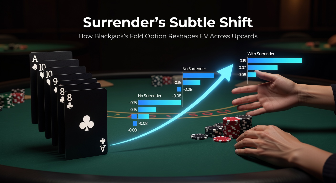 Blackjack table showing surrender decision with dealer upcard of 10 and player hard 16