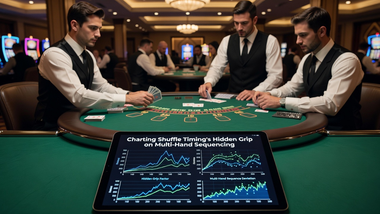 Close-up view of blackjack dealer managing multiple player hands at a busy table