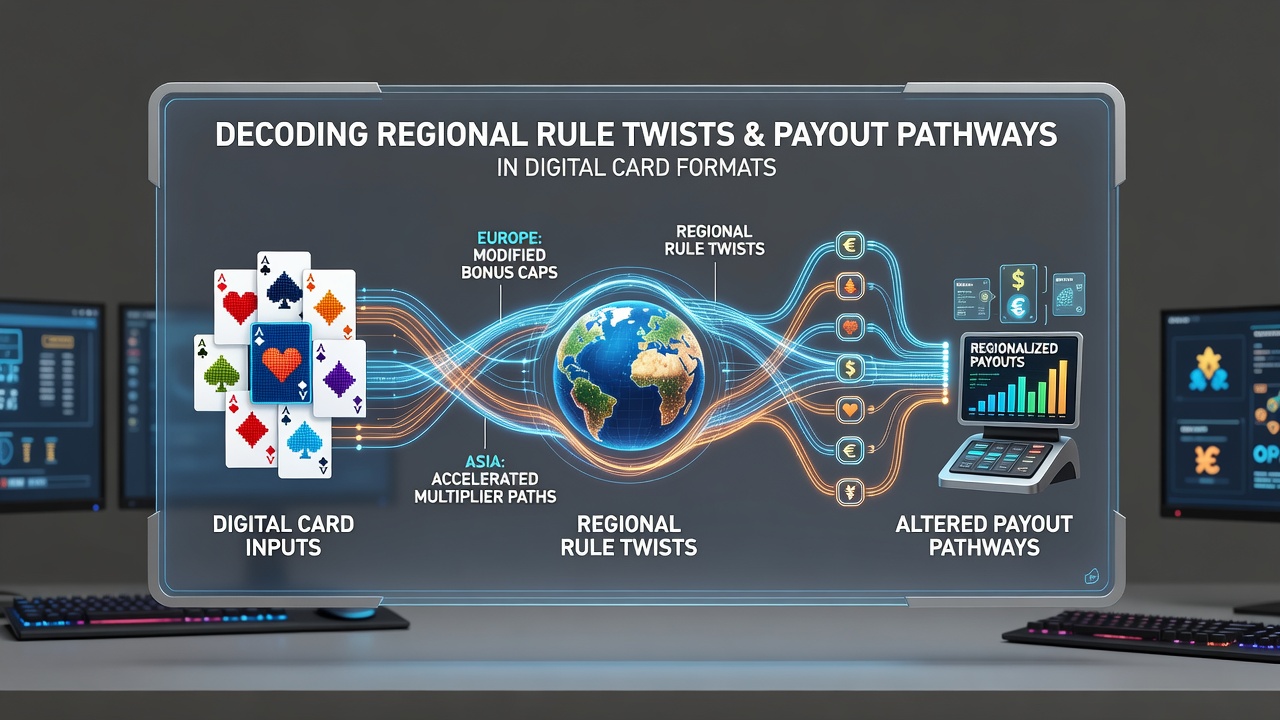 Comparison chart of digital card game payout tables with regional rule overlays