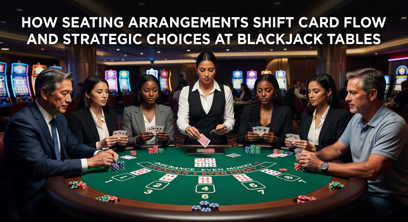 Blackjack table layout showing player seating positions and card dealing flow from first base to third base