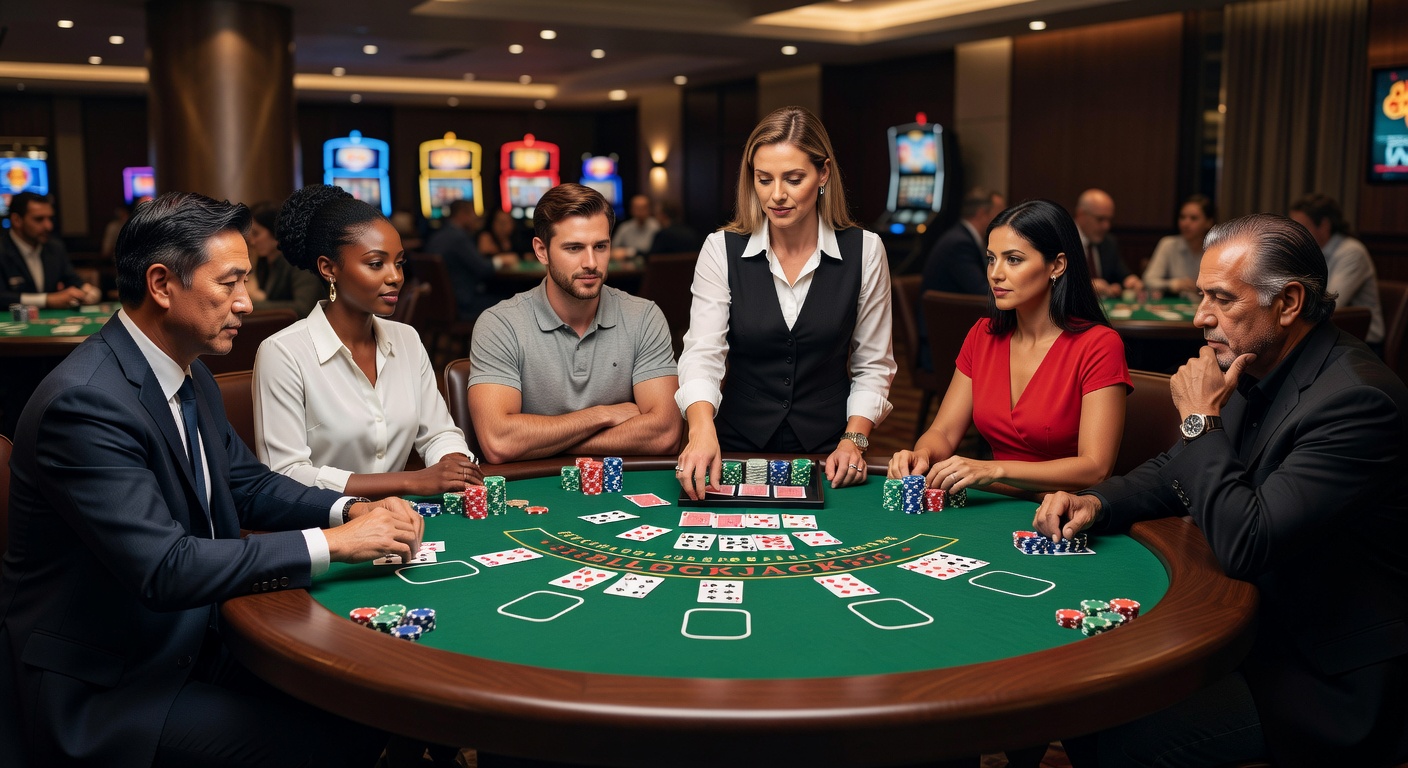 Close-up view of blackjack players at different table positions during active play