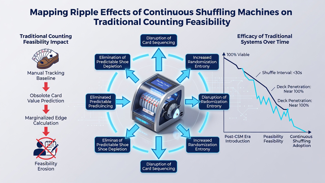 Close-up view of continuous shuffling machine mechanism processing cards during a blackjack game