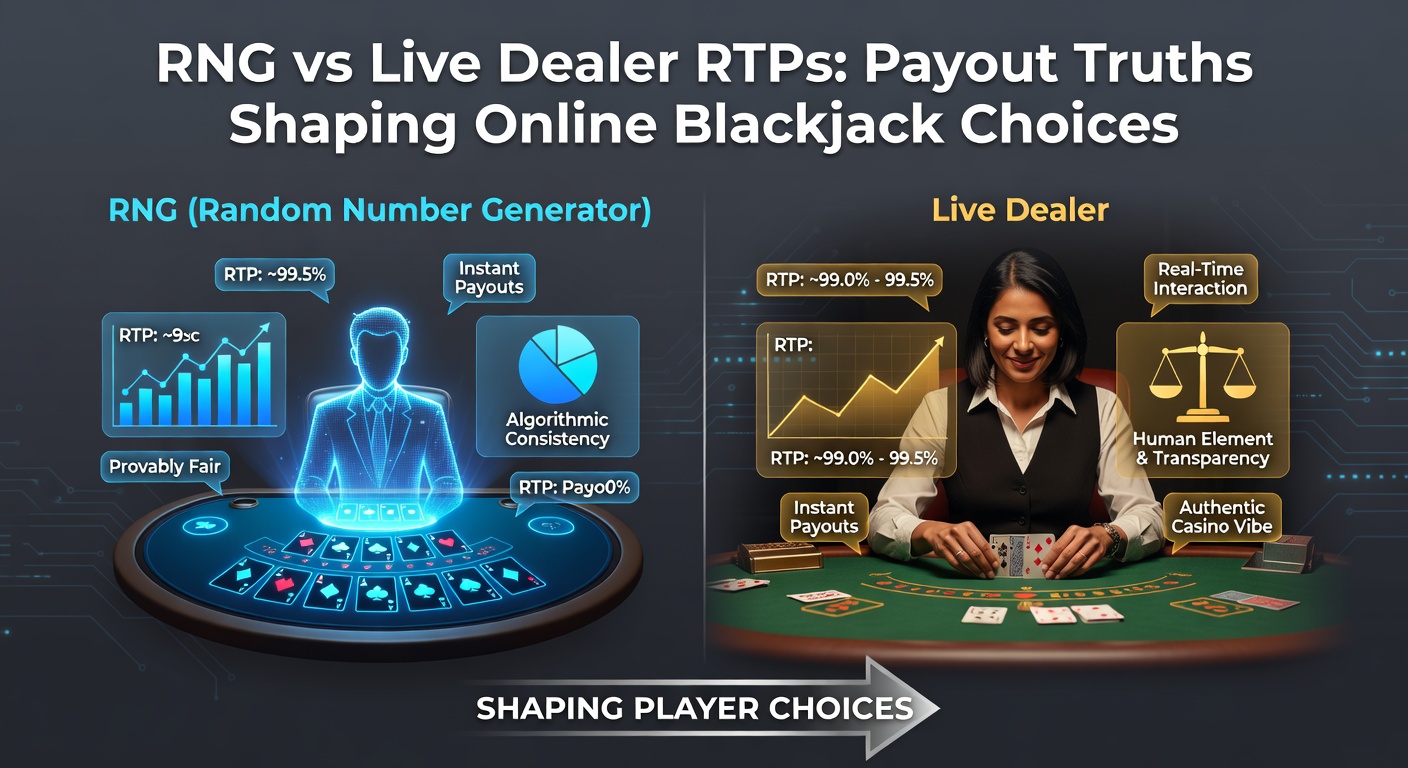 Comparison chart showing RTP percentages for RNG and live dealer blackjack tables across various casinos