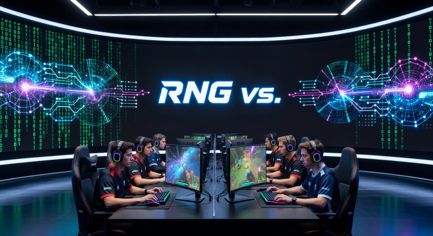 Close-up of a live dealer shuffling a shoe of cards in a studio, contrasted with RNG software generating a virtual deck on a laptop screen