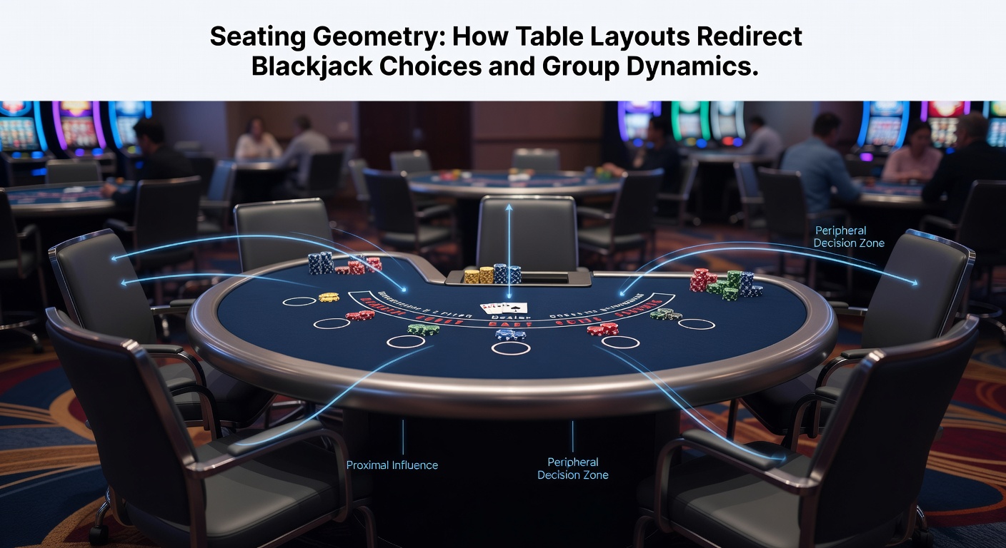 Overhead view of a standard blackjack table layout with numbered seating positions and dealer station