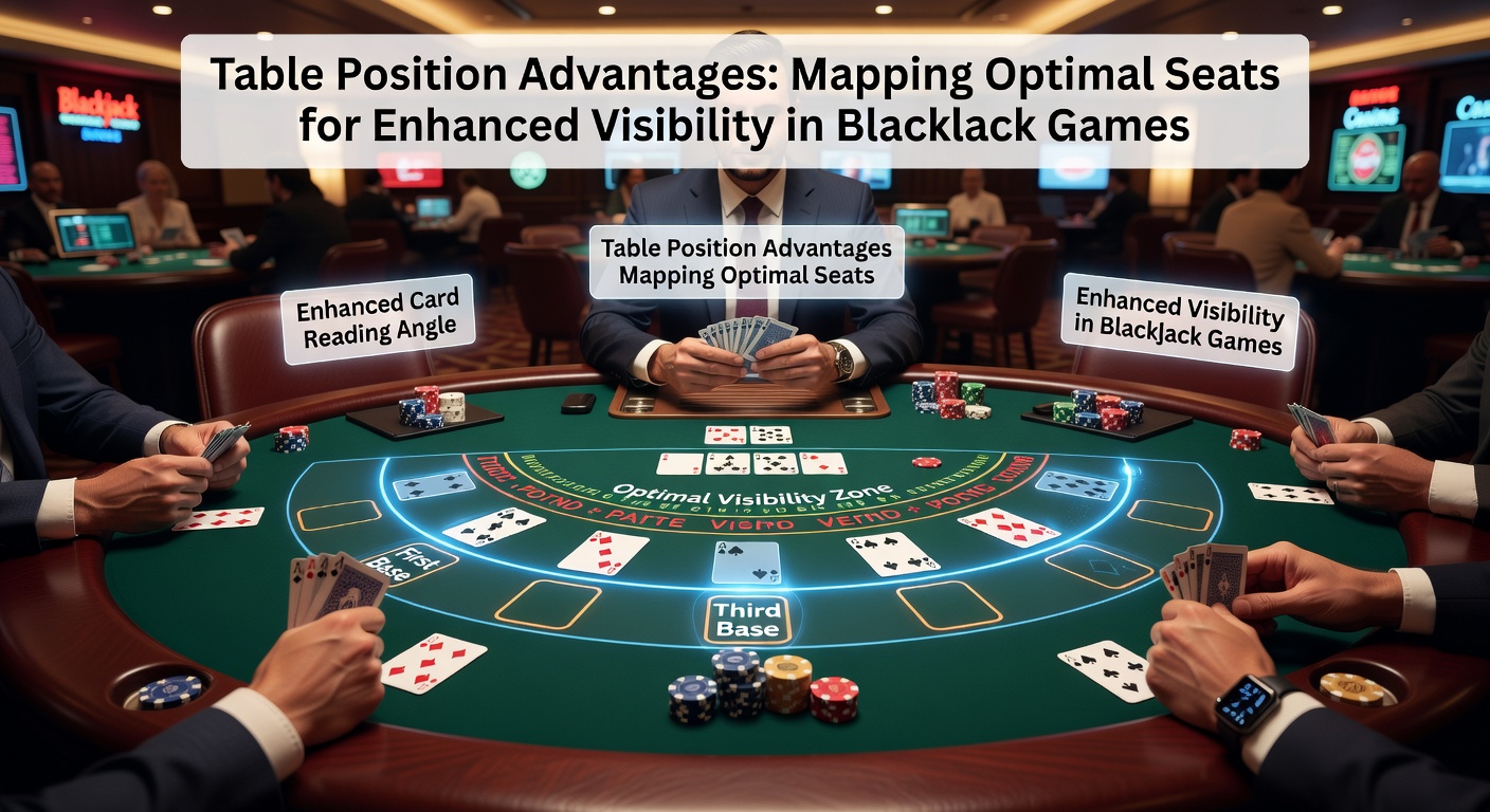 Detailed diagram of a standard blackjack table layout highlighting player positions and sightlines to the dealer