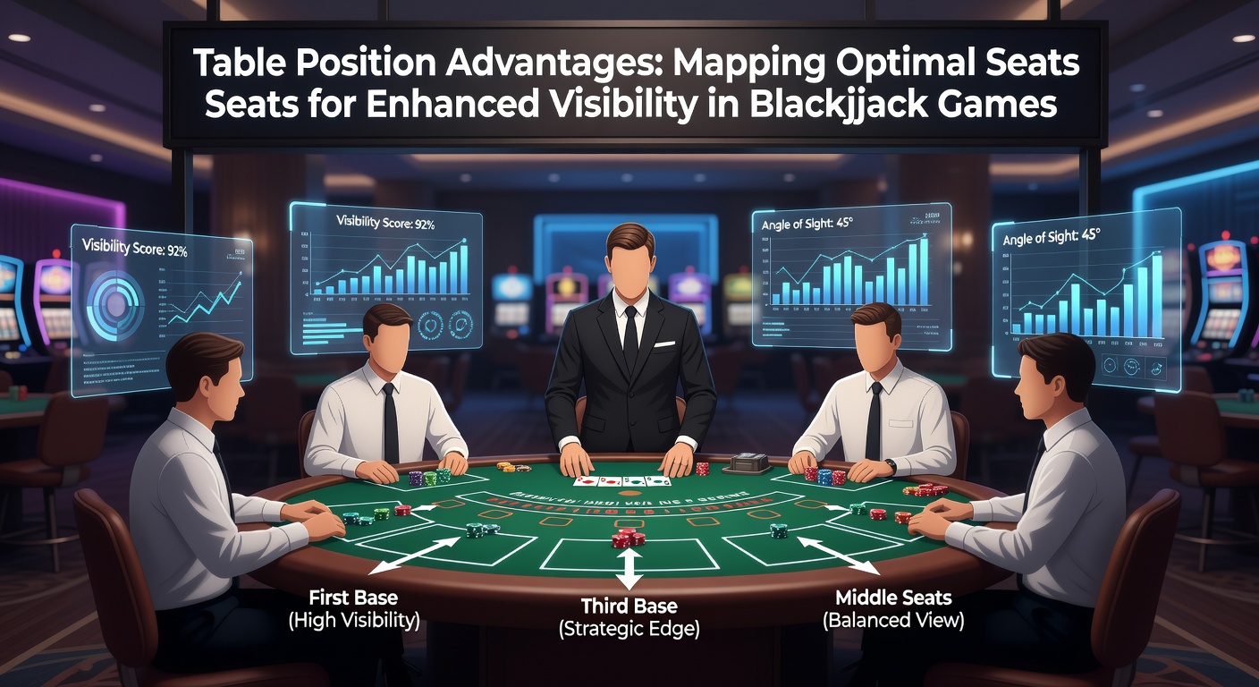 Close-up view of blackjack table positions illustrating sight angles and card visibility from third base