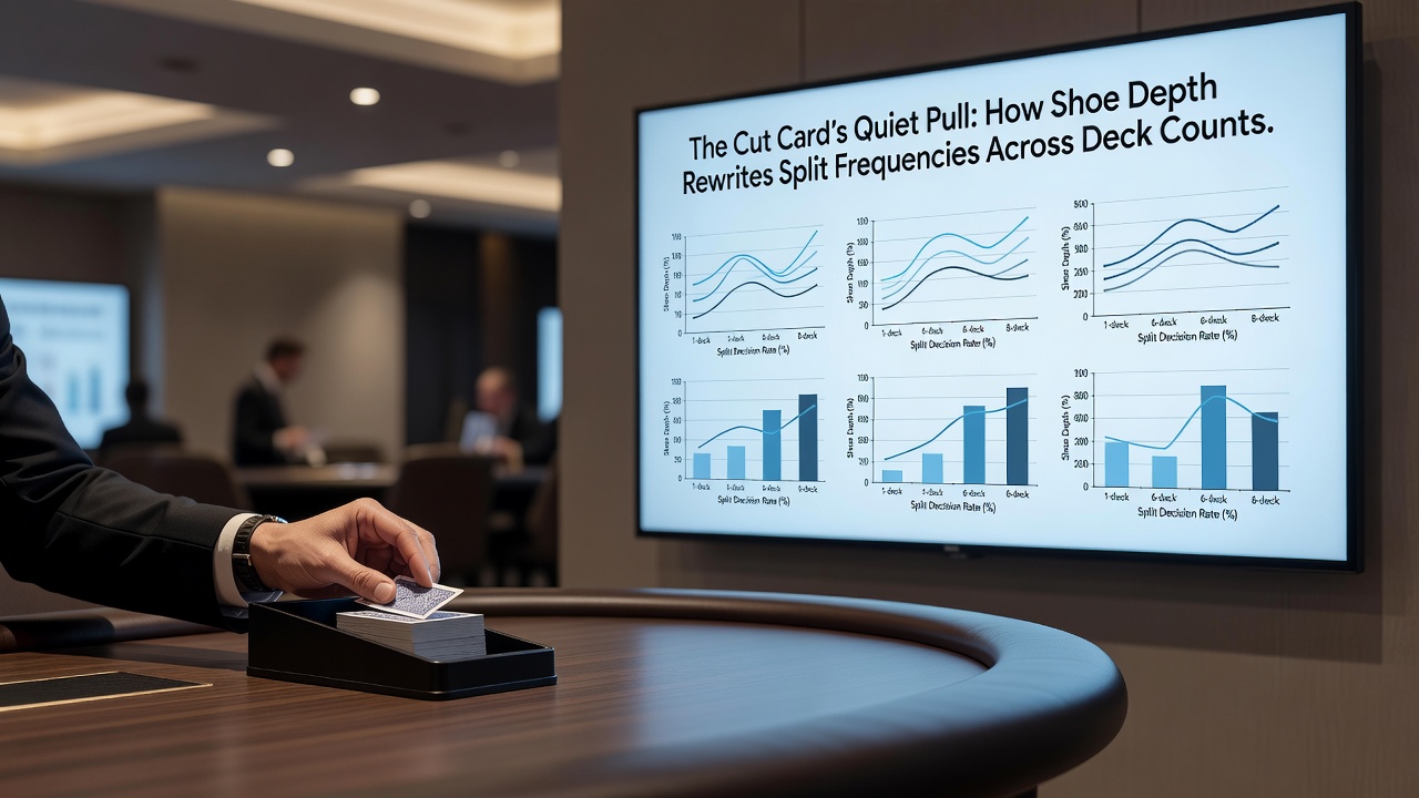 Chart displaying split frequency curves across varying shoe depths and deck counts in blackjack simulations