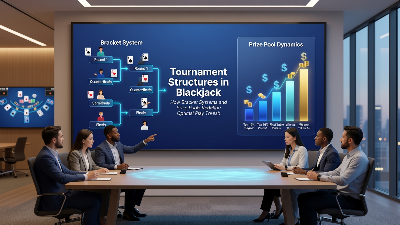 Players at a blackjack tournament table adjusting bets based on chip counts and remaining field size